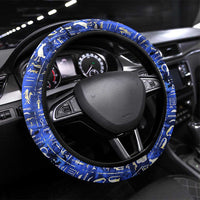 Hatshepsut Steering Wheel Cover with Queen King Portrait, Temple Illustration and Blue-Gold Hieroglyphic - Wonder Print Shop