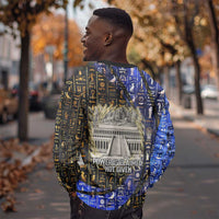 Hatshepsut Sweatshirt with Queen King Portrait, Temple Illustration and Blue-Gold Hieroglyphic - Wonder Print Shop