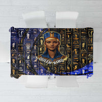 Hatshepsut Tablecloth with Queen King Portrait, Temple Illustration and Blue-Gold Hieroglyphic - Wonder Print Shop