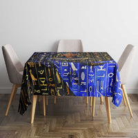 Hatshepsut Tablecloth with Queen King Portrait, Temple Illustration and Blue-Gold Hieroglyphic - Wonder Print Shop