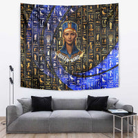Hatshepsut Tapestry with Queen King Portrait, Temple Illustration and Blue-Gold Hieroglyphic - Wonder Print Shop