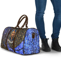 Hatshepsut Travel Bag with Queen King Portrait, Temple Illustration and Blue-Gold Hieroglyphic - Wonder Print Shop