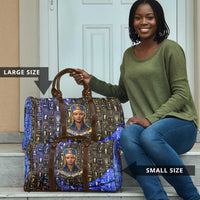 Hatshepsut Travel Bag with Queen King Portrait, Temple Illustration and Blue-Gold Hieroglyphic - Wonder Print Shop