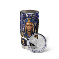 Hatshepsut Tumbler Cup with Queen King Portrait, Temple Illustration and Blue-Gold Hieroglyphic - Wonder Print Shop