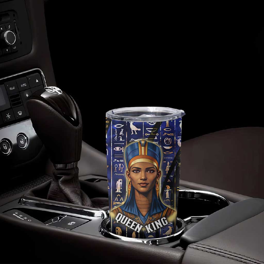 Hatshepsut Tumbler Cup with Queen King Portrait, Temple Illustration and Blue-Gold Hieroglyphic - Wonder Print Shop