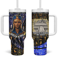 Hatshepsut Tumbler With Handle with Queen King Portrait, Temple Illustration and Blue-Gold Hieroglyphic - Wonder Print Shop