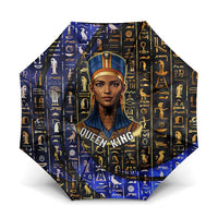 Hatshepsut Umbrella with Queen King Portrait, Temple Illustration and Blue-Gold Hieroglyphic - Wonder Print Shop