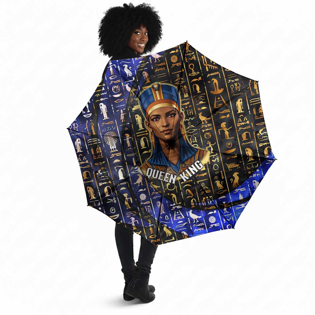 Hatshepsut Umbrella with Queen King Portrait, Temple Illustration and Blue-Gold Hieroglyphic - Wonder Print Shop