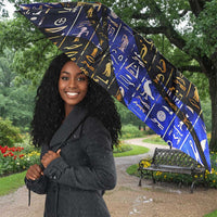 Hatshepsut Umbrella with Queen King Portrait, Temple Illustration and Blue-Gold Hieroglyphic - Wonder Print Shop
