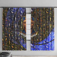 Hatshepsut Window Curtain with Queen King Portrait, Temple Illustration and Blue-Gold Hieroglyphic - Wonder Print Shop
