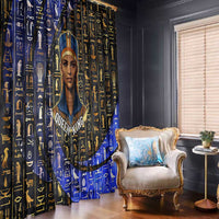 Hatshepsut Window Curtain with Queen King Portrait, Temple Illustration and Blue-Gold Hieroglyphic - Wonder Print Shop