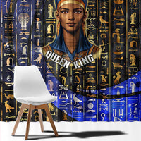 Hatshepsut Window Curtain with Queen King Portrait, Temple Illustration and Blue-Gold Hieroglyphic - Wonder Print Shop