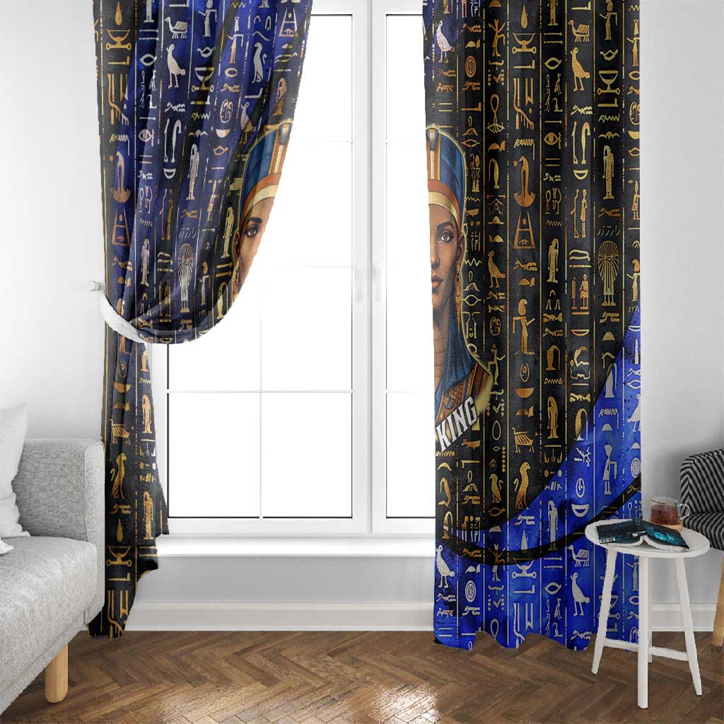 Hatshepsut Window Curtain with Queen King Portrait, Temple Illustration and Blue-Gold Hieroglyphic - Wonder Print Shop