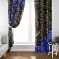 Hatshepsut Window Curtain with Queen King Portrait, Temple Illustration and Blue-Gold Hieroglyphic - Wonder Print Shop
