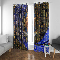 Hatshepsut Window Curtain with Queen King Portrait, Temple Illustration and Blue-Gold Hieroglyphic - Wonder Print Shop