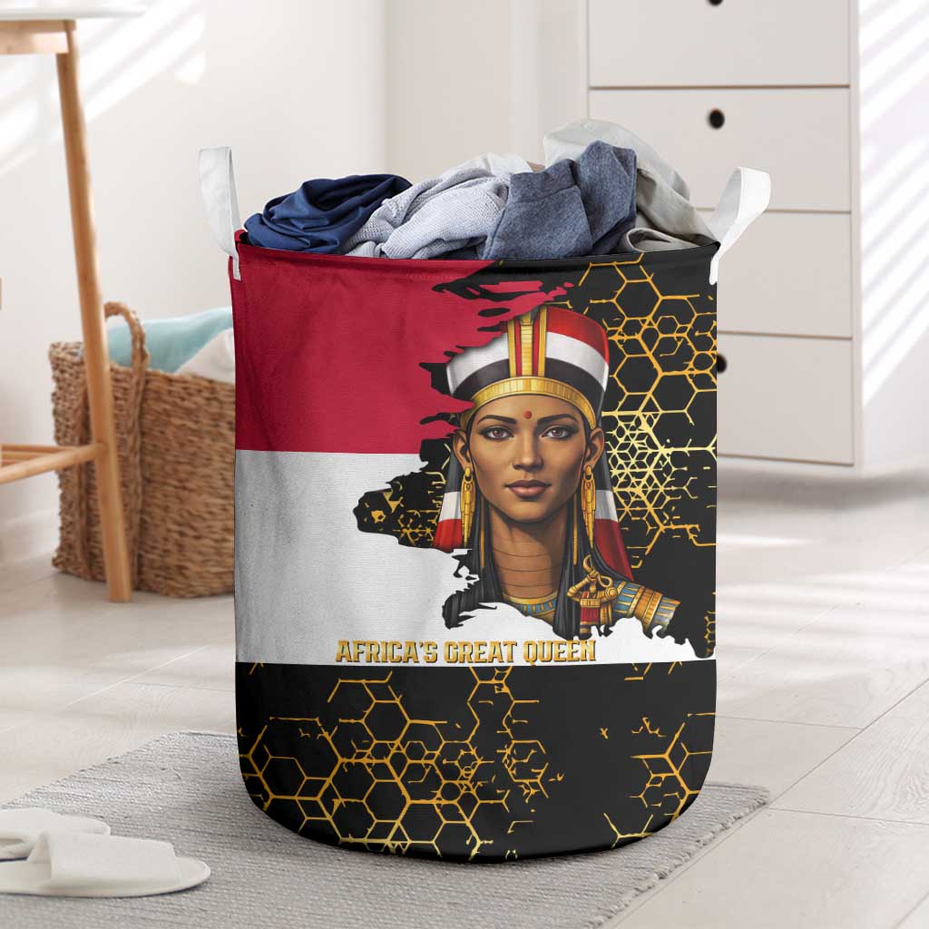 Hatshepsut Laundry Basket with Royal Portrait, Pre-Colonial Empires Text and Red-Black Honeycomb - Wonder Print Shop