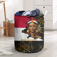 Hatshepsut Laundry Basket with Royal Portrait, Pre-Colonial Empires Text and Red-Black Honeycomb - Wonder Print Shop