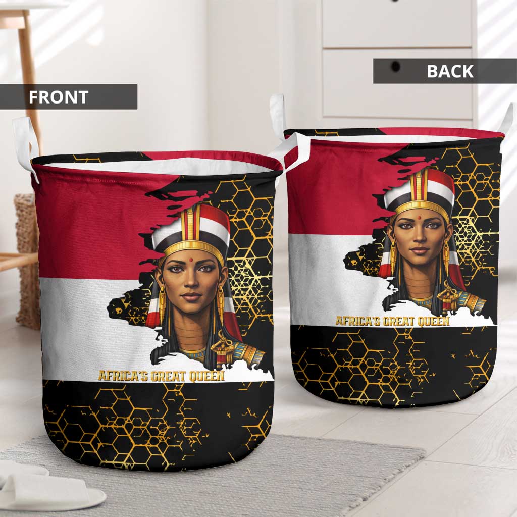 Hatshepsut Laundry Basket with Royal Portrait, Pre-Colonial Empires Text and Red-Black Honeycomb - Wonder Print Shop