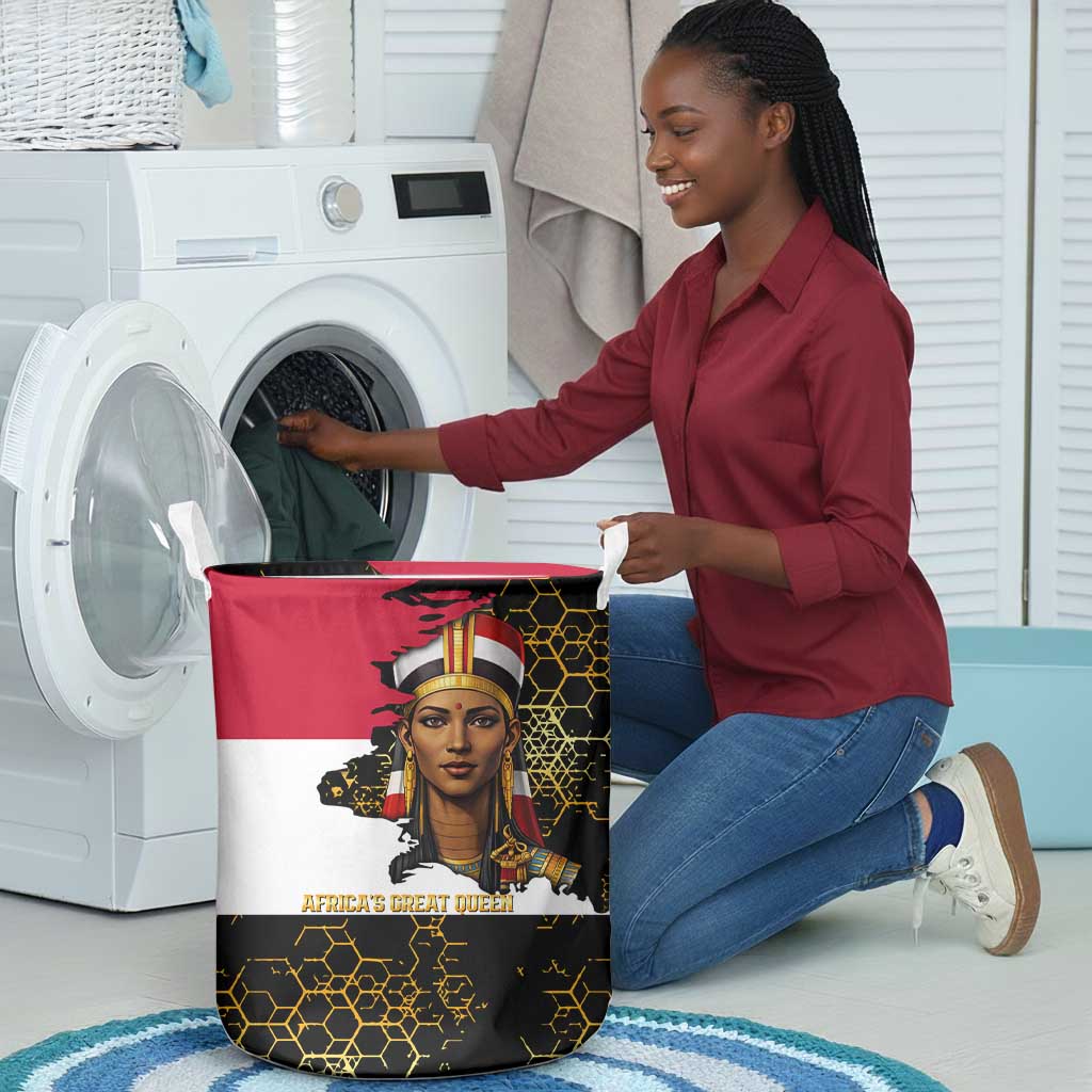 Hatshepsut Laundry Basket with Royal Portrait, Pre-Colonial Empires Text and Red-Black Honeycomb - Wonder Print Shop
