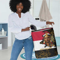 Hatshepsut Laundry Basket with Royal Portrait, Pre-Colonial Empires Text and Red-Black Honeycomb - Wonder Print Shop