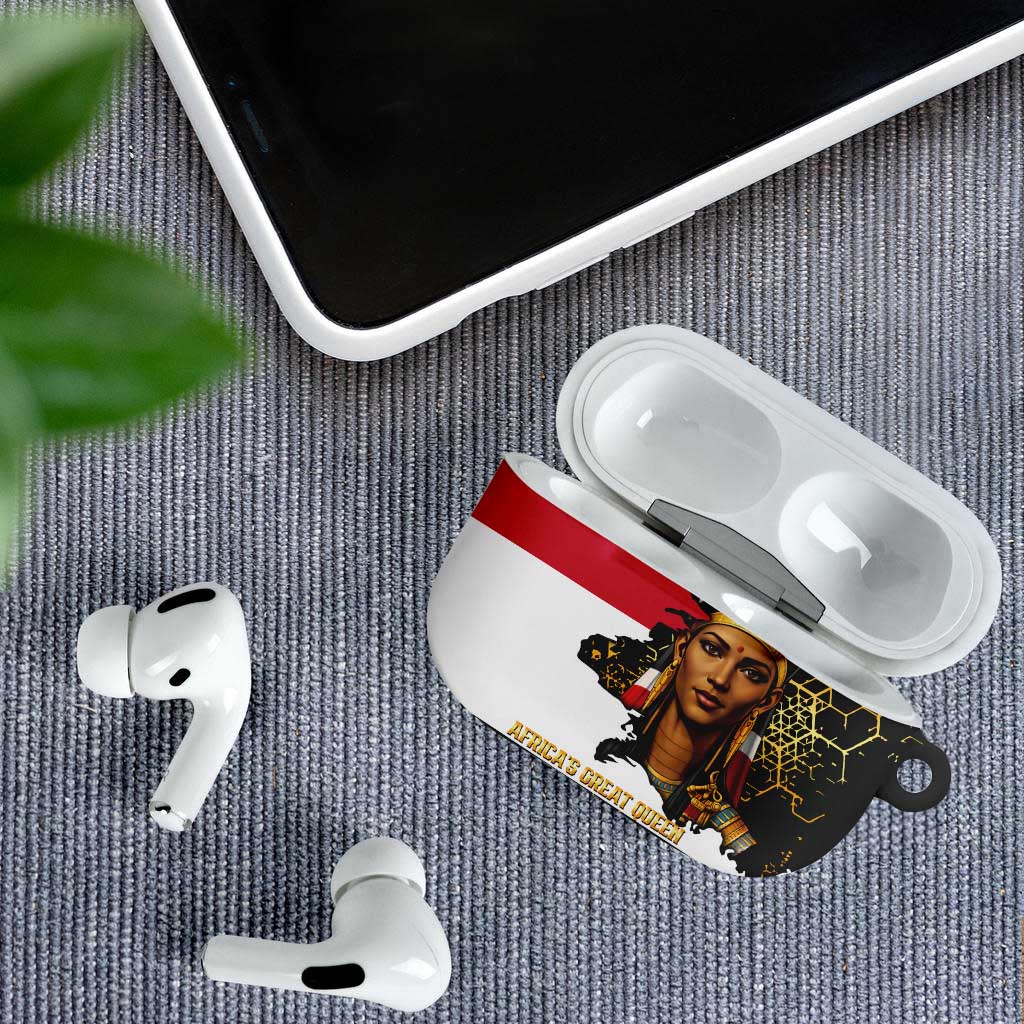 Hatshepsut AirPods Case with Royal Portrait, Pre-Colonial Empires Text and Red-Black Honeycomb - Wonder Print Shop