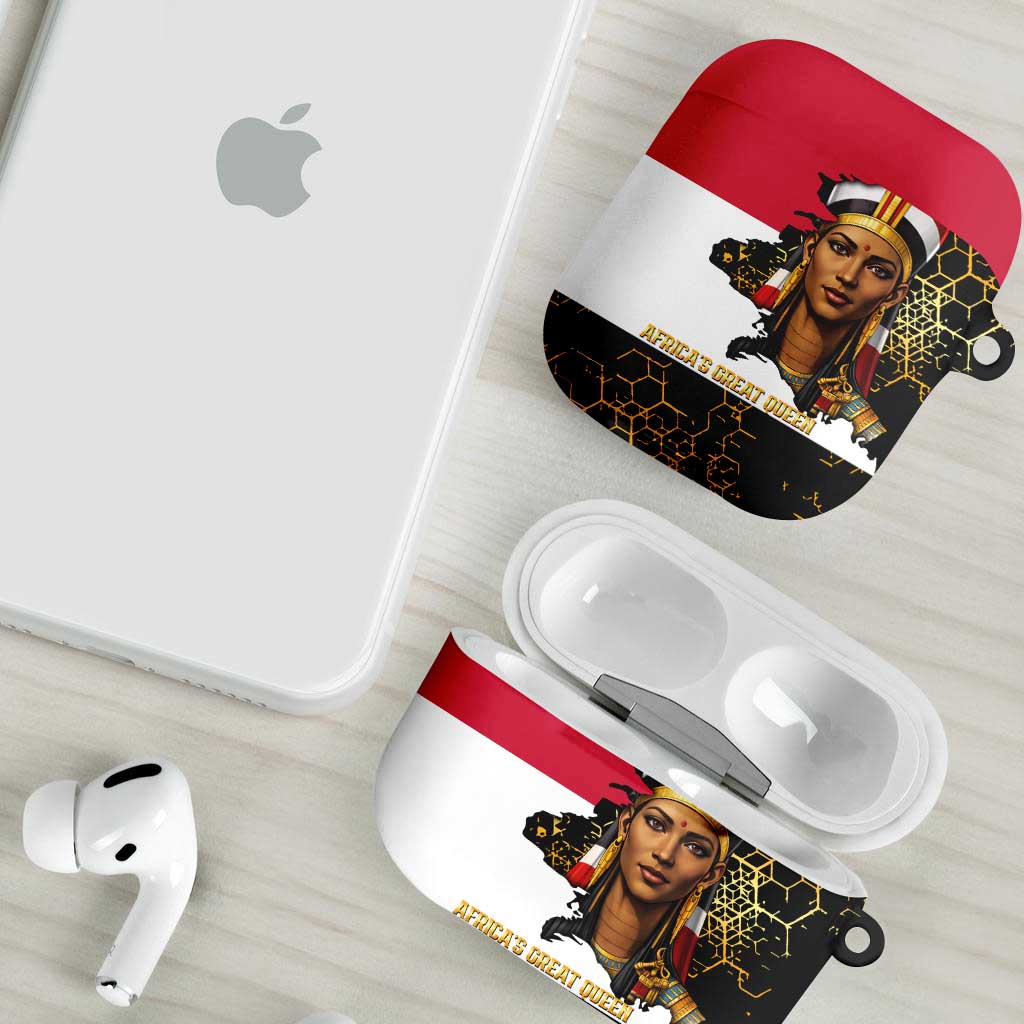 Hatshepsut AirPods Case with Royal Portrait, Pre-Colonial Empires Text and Red-Black Honeycomb - Wonder Print Shop