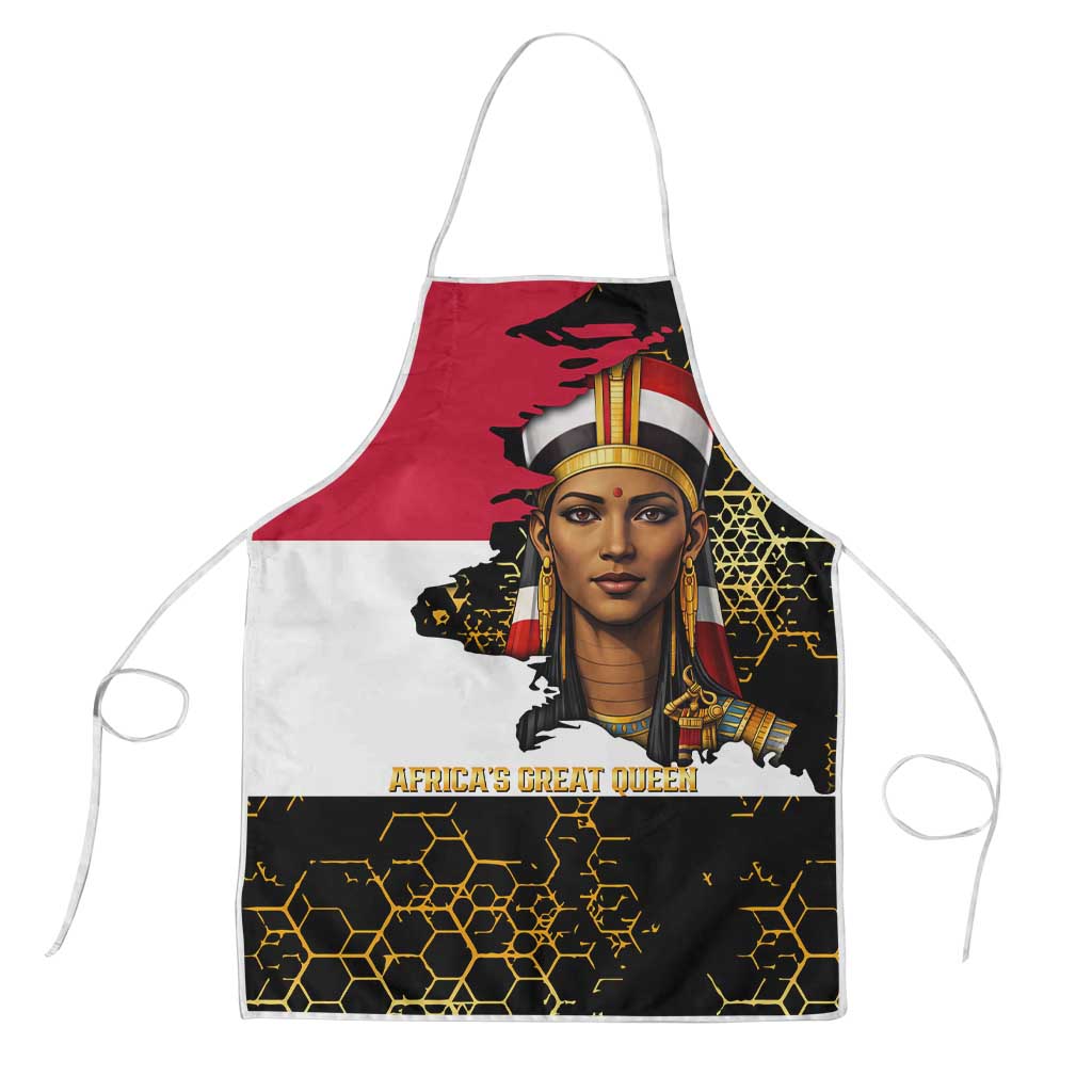 Hatshepsut Apron with Royal Portrait, Pre-Colonial Empires Text and Red-Black Honeycomb - Wonder Print Shop