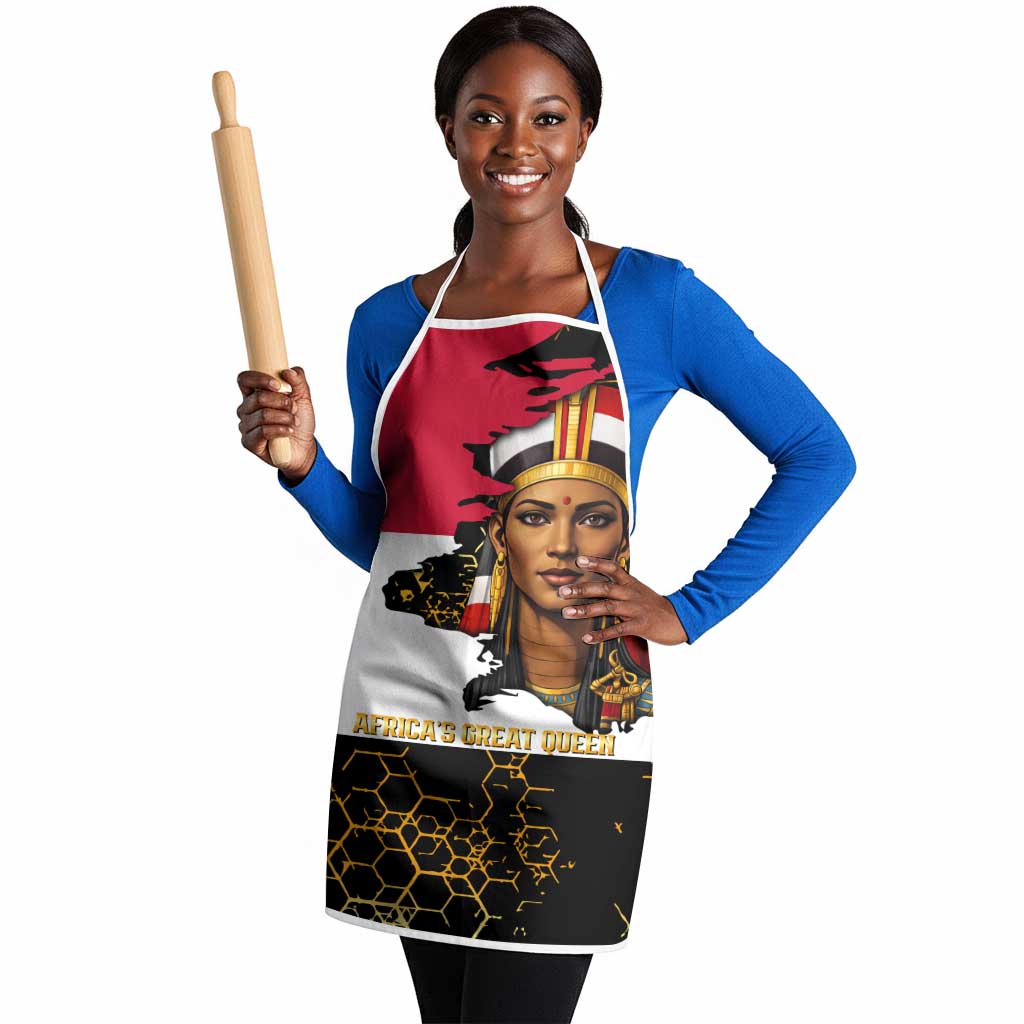 Hatshepsut Apron with Royal Portrait, Pre-Colonial Empires Text and Red-Black Honeycomb - Wonder Print Shop