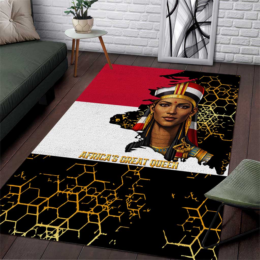 Hatshepsut Area Rug with Royal Portrait, Pre-Colonial Empires Text and Red-Black Honeycomb - Wonder Print Shop