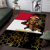 Hatshepsut Area Rug with Royal Portrait, Pre-Colonial Empires Text and Red-Black Honeycomb - Wonder Print Shop