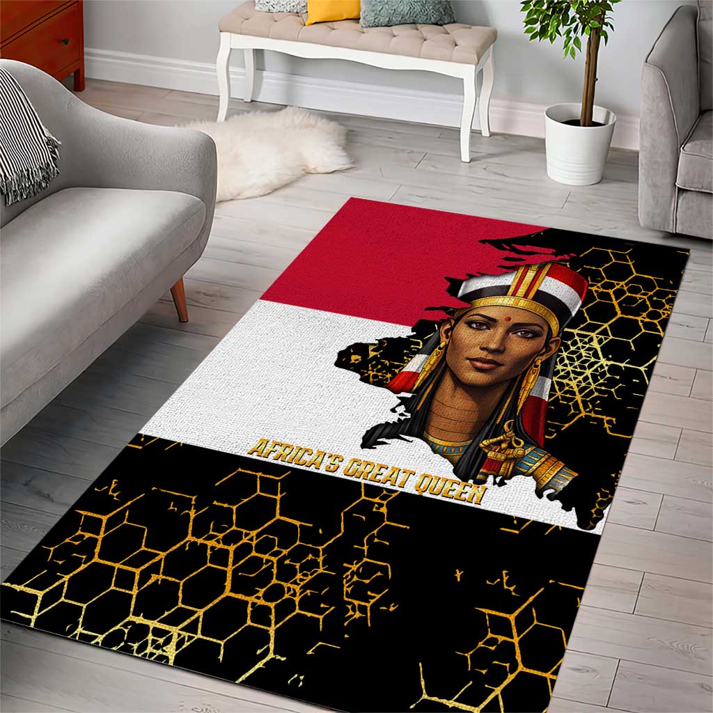 Hatshepsut Area Rug with Royal Portrait, Pre-Colonial Empires Text and Red-Black Honeycomb - Wonder Print Shop