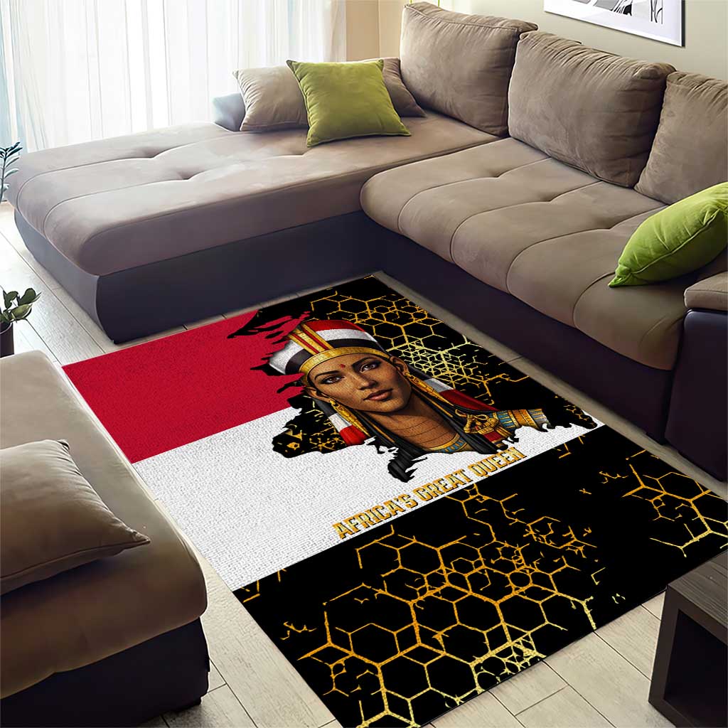 Hatshepsut Area Rug with Royal Portrait, Pre-Colonial Empires Text and Red-Black Honeycomb - Wonder Print Shop