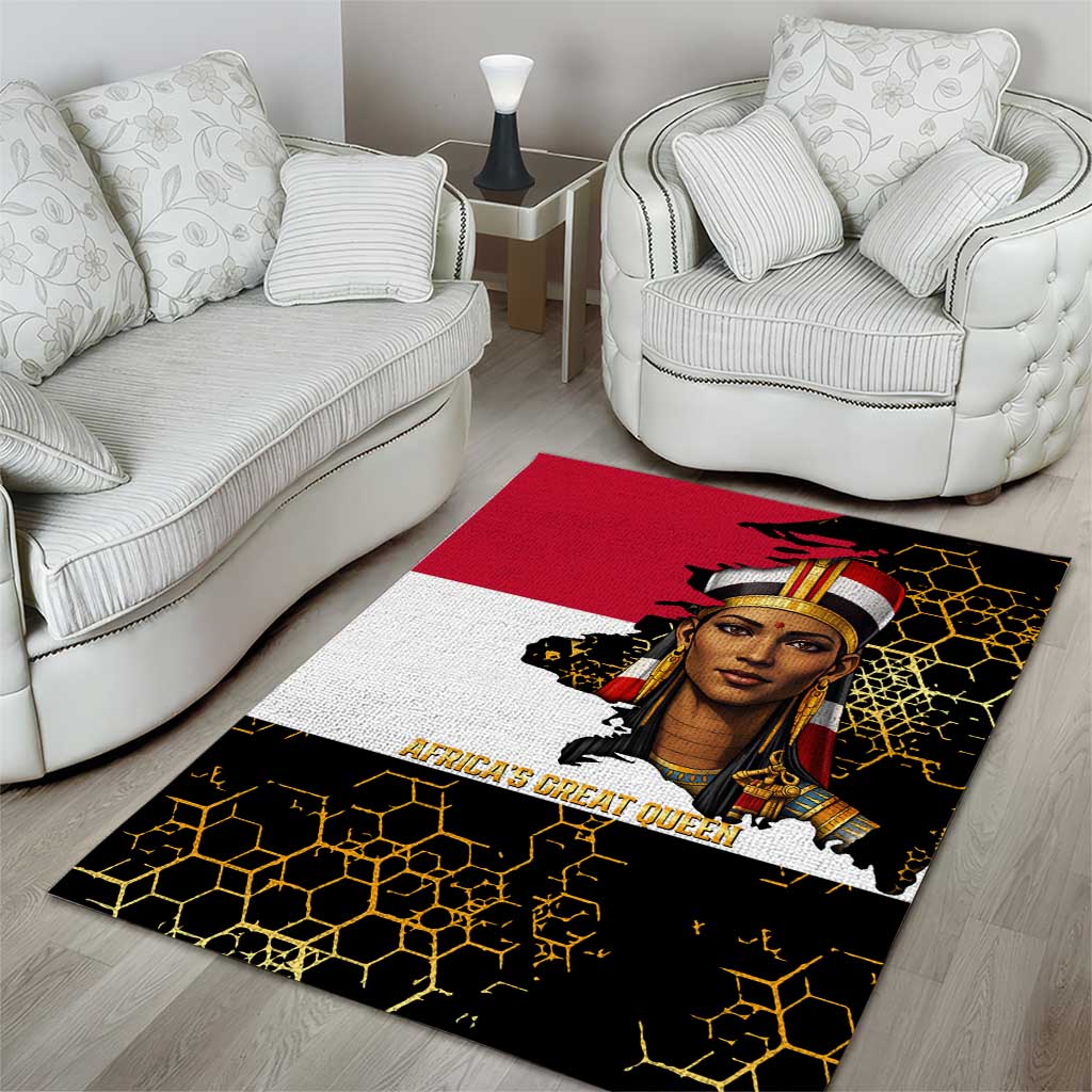Hatshepsut Area Rug with Royal Portrait, Pre-Colonial Empires Text and Red-Black Honeycomb - Wonder Print Shop