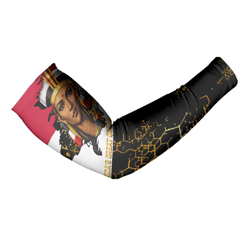 Hatshepsut Arm Sleeves with Royal Portrait, Pre-Colonial Empires Text and Red-Black Honeycomb - Wonder Print Shop