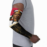 Hatshepsut Arm Sleeves with Royal Portrait, Pre-Colonial Empires Text and Red-Black Honeycomb - Wonder Print Shop