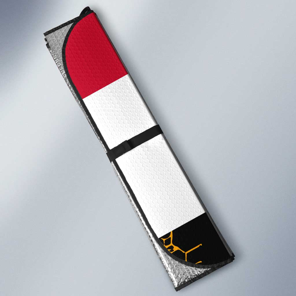 Hatshepsut Auto Sun Shade with Royal Portrait, Pre-Colonial Empires Text and Red-Black Honeycomb - Wonder Print Shop