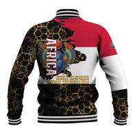 Hatshepsut Baseball Jacket with Royal Portrait, Pre-Colonial Empires Text and Red-Black Honeycomb - undefined