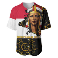 Hatshepsut Baseball Jersey with Royal Portrait, Pre-Colonial Empires Text and Red-Black Honeycomb - Wonder Print Shop