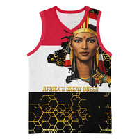 Hatshepsut Basketball Jersey with Royal Portrait, Pre-Colonial Empires Text and Red-Black Honeycomb - Wonder Print Shop