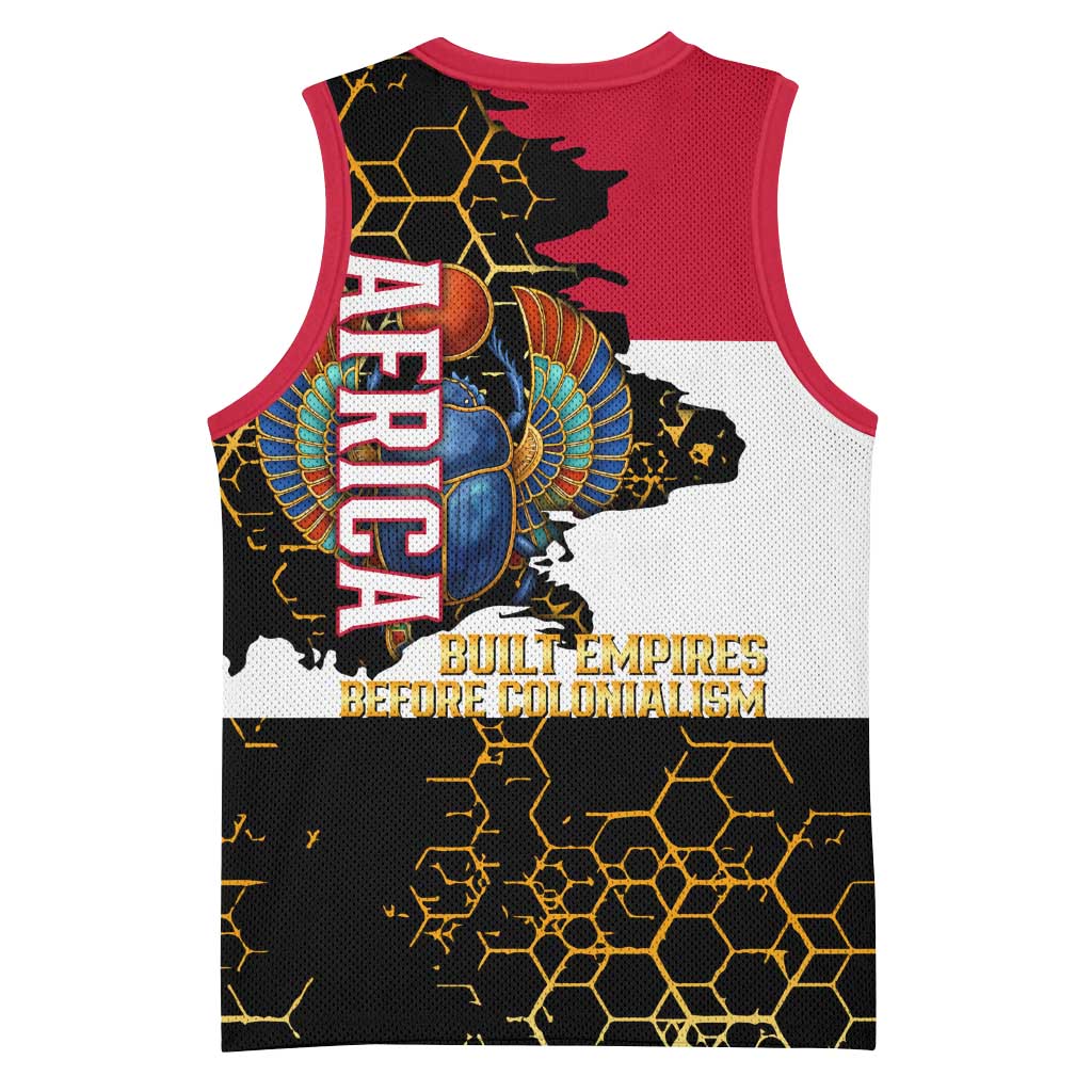 Hatshepsut Basketball Jersey with Royal Portrait, Pre-Colonial Empires Text and Red-Black Honeycomb - Wonder Print Shop