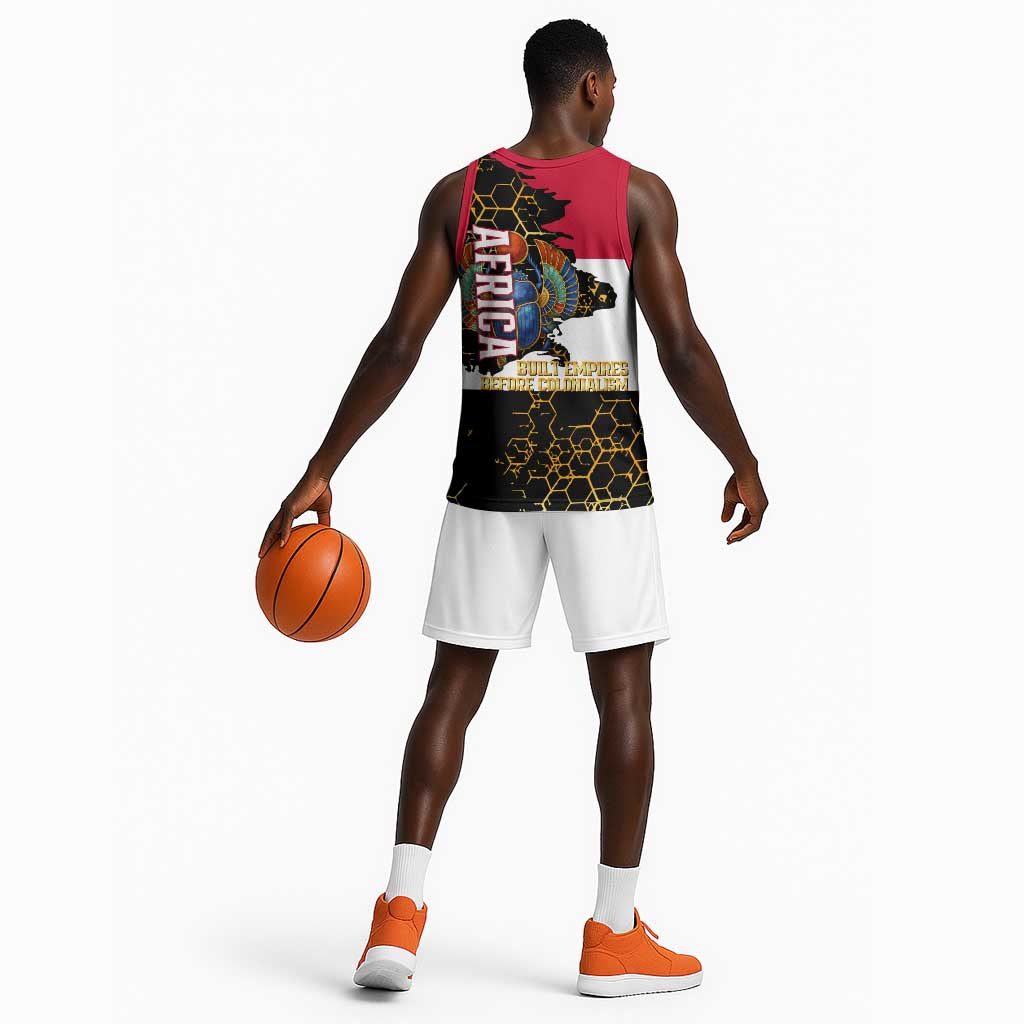 Hatshepsut Basketball Jersey with Royal Portrait, Pre-Colonial Empires Text and Red-Black Honeycomb - Wonder Print Shop