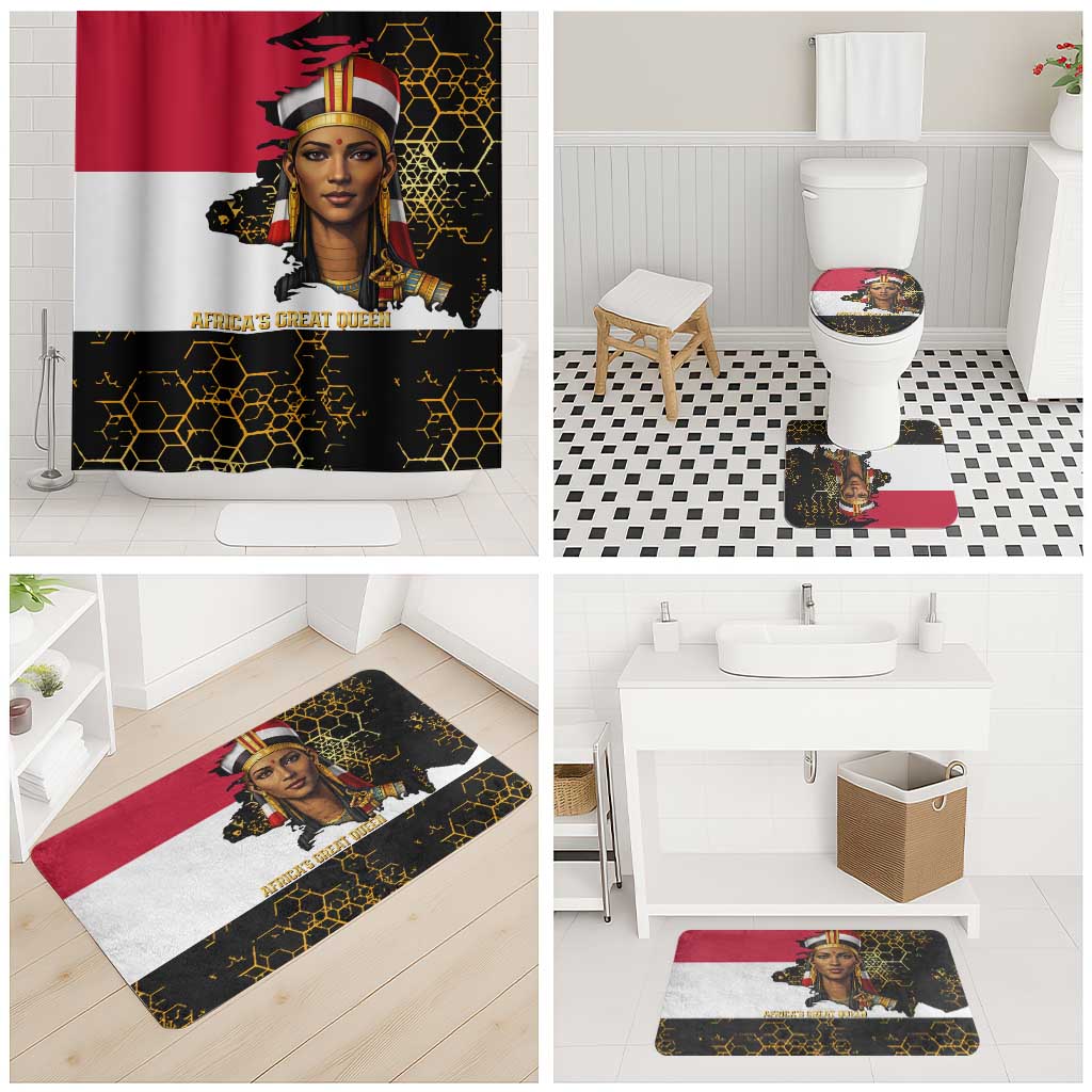 Hatshepsut Bathroom Set with Royal Portrait, Pre-Colonial Empires Text and Red-Black Honeycomb - Wonder Print Shop
