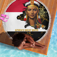 Hatshepsut Beach Blanket with Royal Portrait, Pre-Colonial Empires Text and Red-Black Honeycomb - Wonder Print Shop