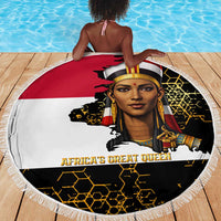 Hatshepsut Beach Blanket with Royal Portrait, Pre-Colonial Empires Text and Red-Black Honeycomb - Wonder Print Shop