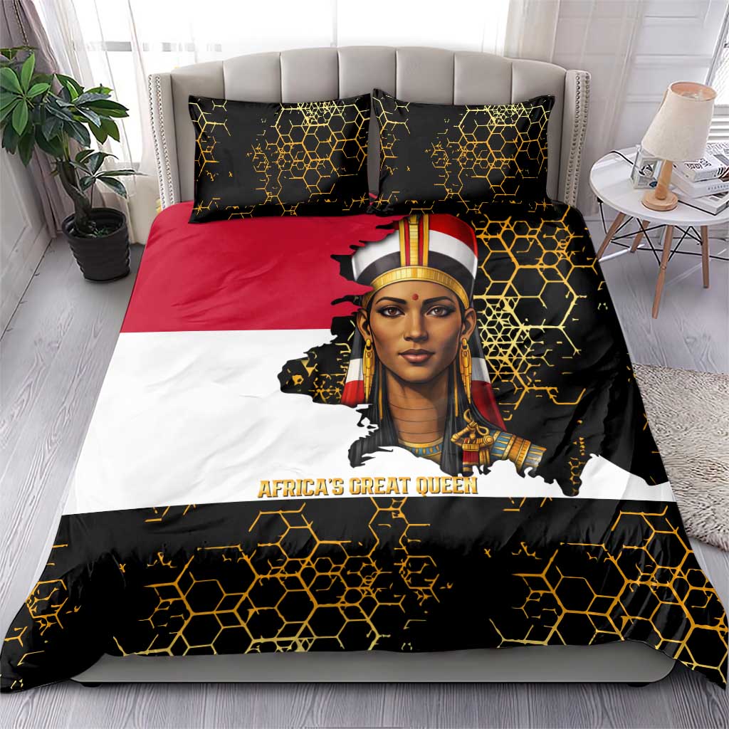 Hatshepsut Bedding Set with Royal Portrait, Pre-Colonial Empires Text and Red-Black Honeycomb - Wonder Print Shop