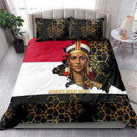 Hatshepsut Bedding Set with Royal Portrait, Pre-Colonial Empires Text and Red-Black Honeycomb - Wonder Print Shop