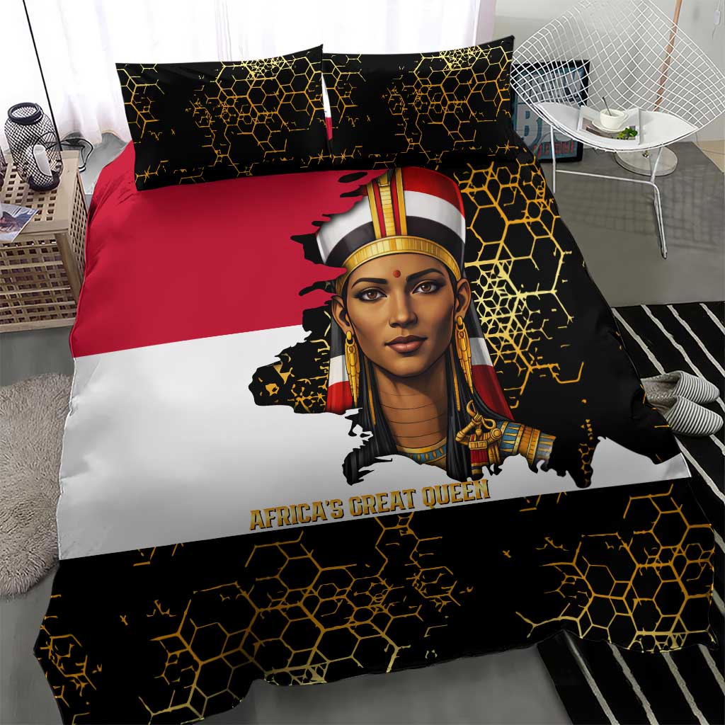 Hatshepsut Bedding Set with Royal Portrait, Pre-Colonial Empires Text and Red-Black Honeycomb - Wonder Print Shop
