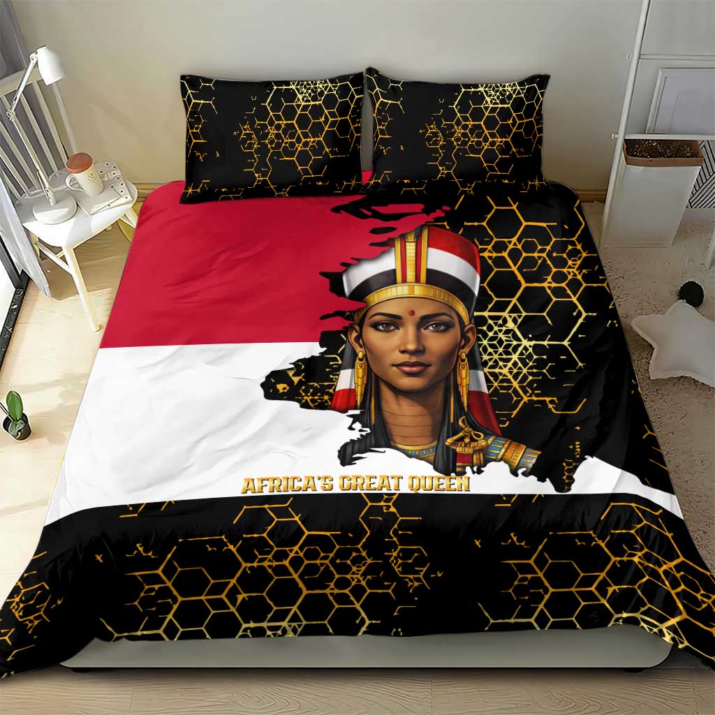 Hatshepsut Bedding Set with Royal Portrait, Pre-Colonial Empires Text and Red-Black Honeycomb - Wonder Print Shop