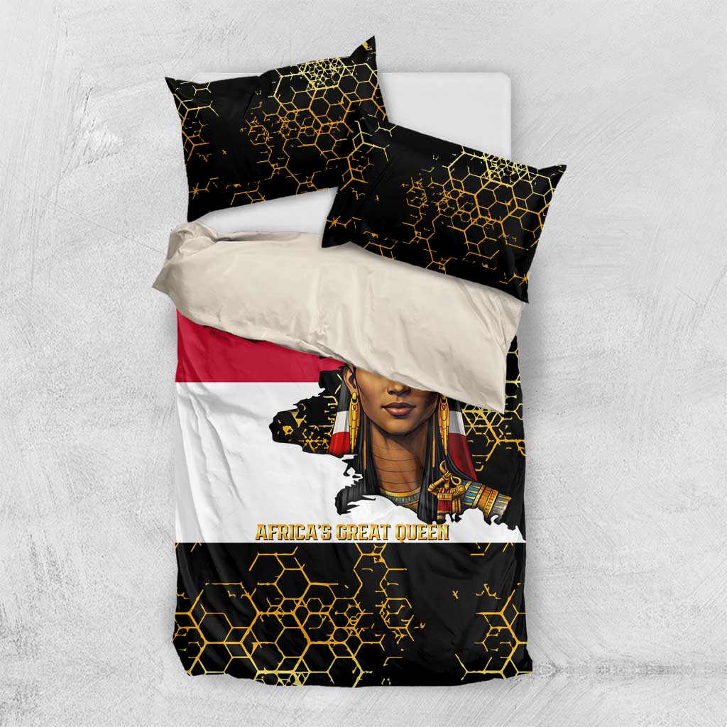 Hatshepsut Bedding Set with Royal Portrait, Pre-Colonial Empires Text and Red-Black Honeycomb - Wonder Print Shop