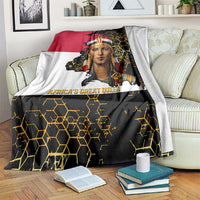 Hatshepsut Blanket with Royal Portrait, Pre-Colonial Empires Text and Red-Black Honeycomb - Wonder Print Shop